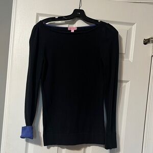 Lilly Pulitzer Black Long Sleeve Top with Blue Cuffs